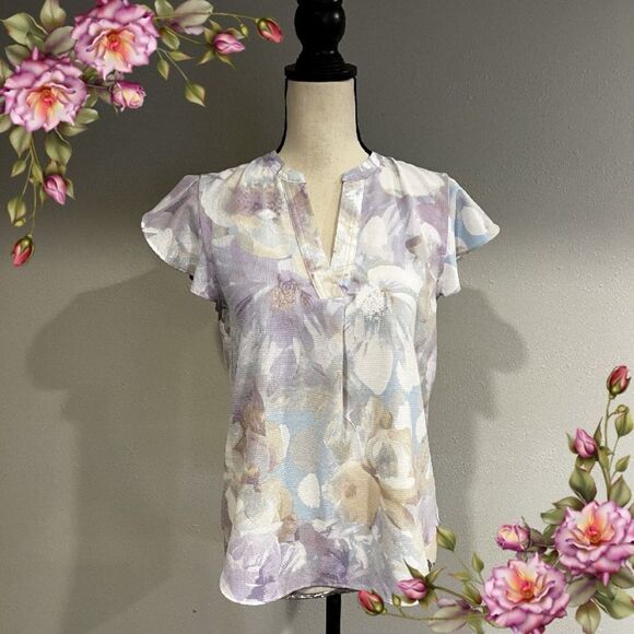 Calvin Klein Floral Short Sleeve Top - Pastel Shades - Picture 1 of 13